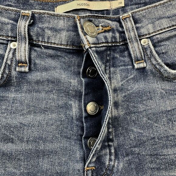 Hudson Women's Jeans Sz 28 Blue Holly MBL Distressed  Raw Hem Mid-Rise 26L - Picture 6 of 14